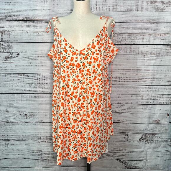 ASOS DESIGN Size 20 Button Front Tie Shoulder Mini Sundress Orange Ditsy Floral - Picture 1 of 10